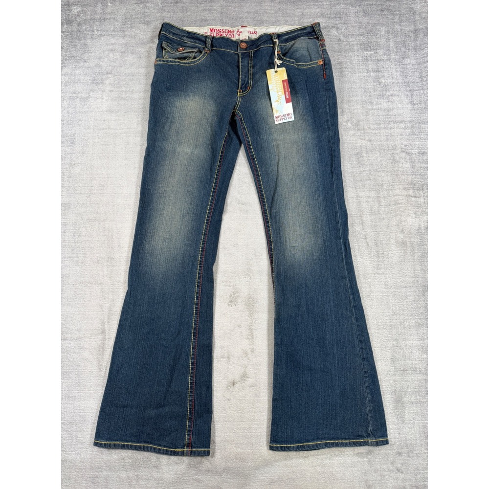 Mossimo Jeans Womens 15 Blue Denim Low Rise Flare Contrast Stitch Vintage Y2K